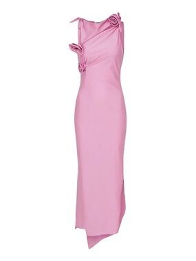 Pink Asymmetrical Rosette Sheath Dress for Wedding Guest